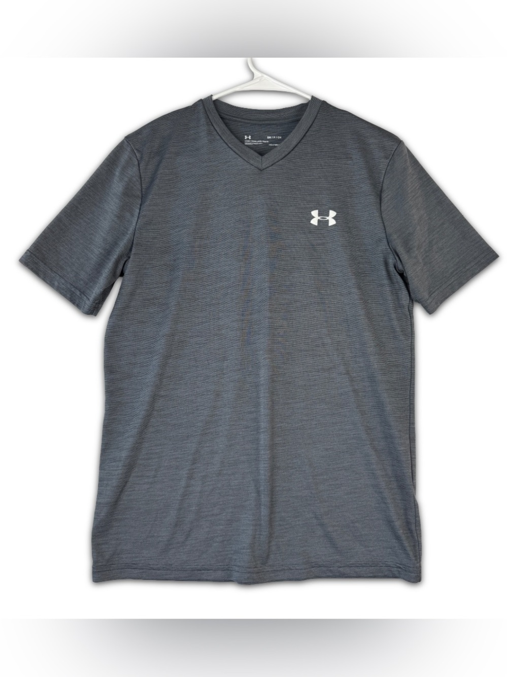 Under Armour HeatGear V-Neck‎ T-Shirt Mens S Small Gray Heathered Loose Fit